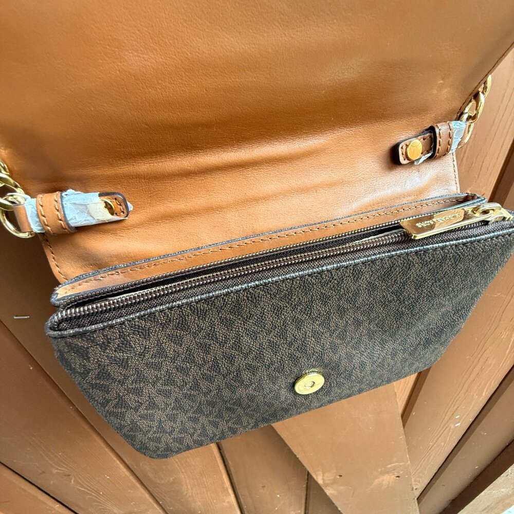 Michael Kors Fulton Flap Crossbody Brown MK Monogram NWOT - Picture 10 of 12